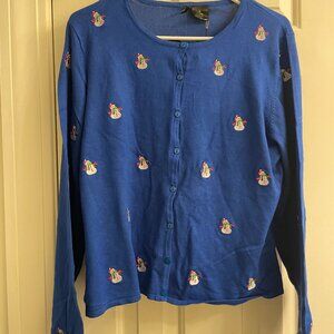 NWT Vintage Etoile Blue Snowman Novelty Ugly Christmas Cardigan